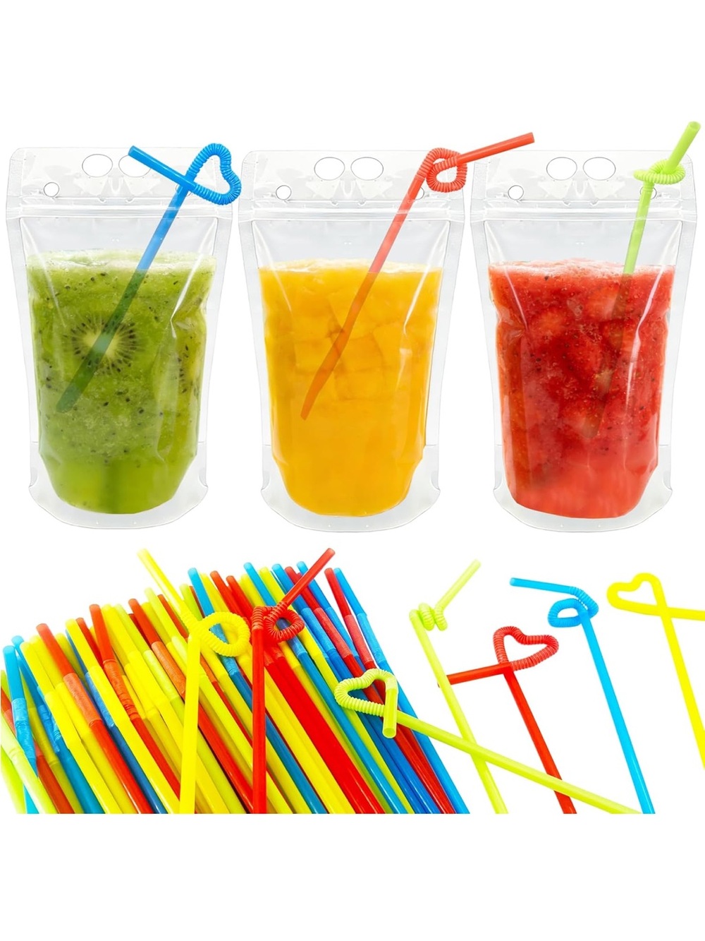 Colorful Heart Top Drink Straws - Assorted Party Colors